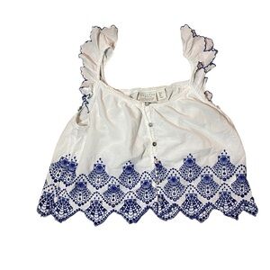 Calypso St. Barth White and Blue Embroidered Blouse